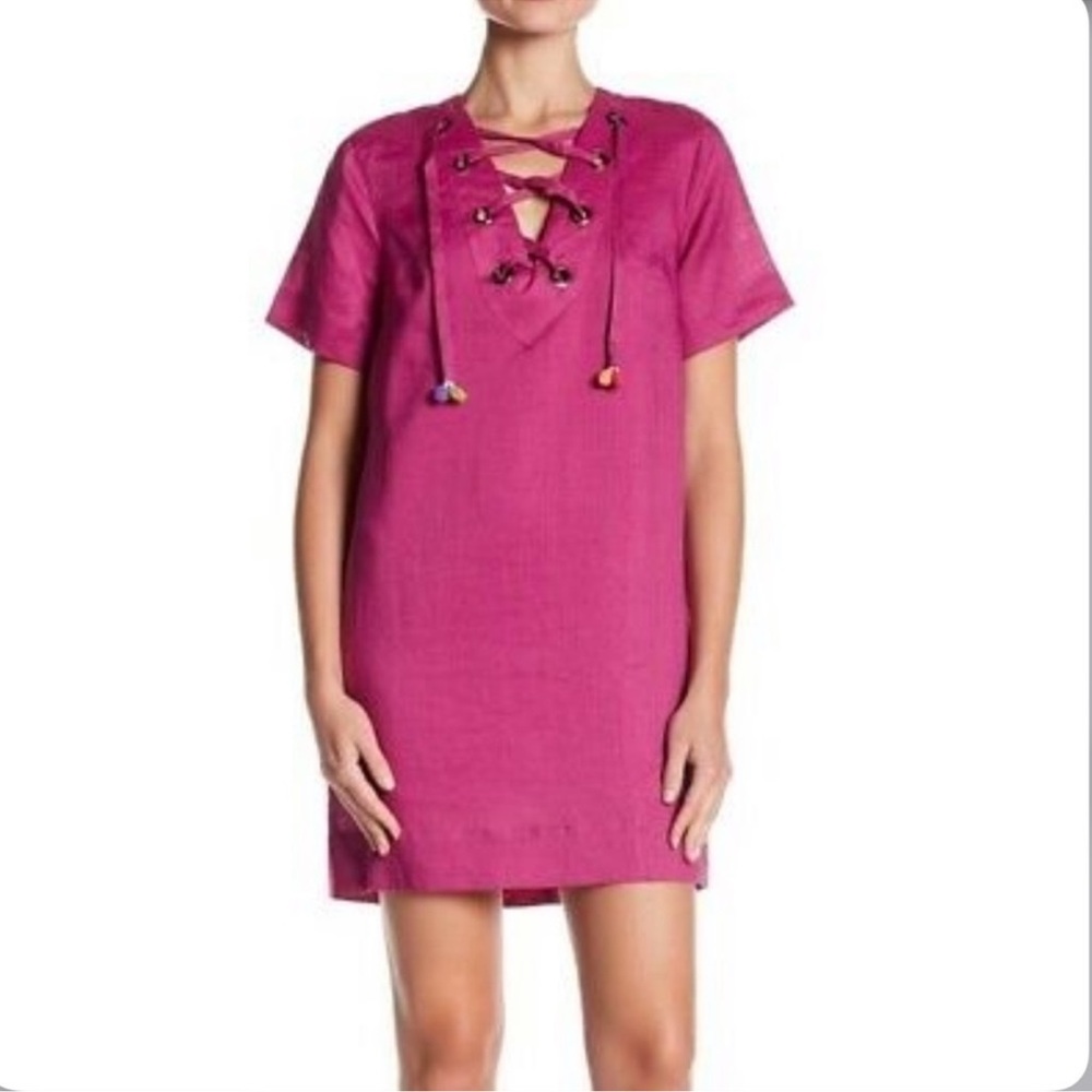 Line + Dot Magenta Linen “ Garcia” Dress. Sz Medium
